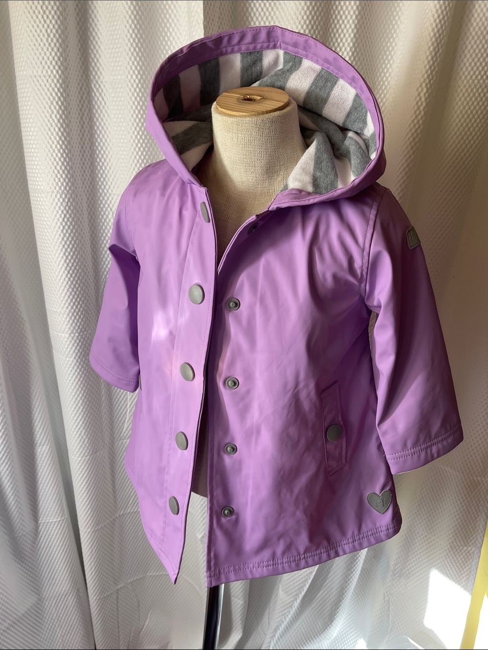Hatley Lavender Hooded Kids Raincoat with Striped Lining size 3